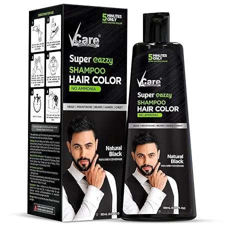 VCare Super Eazzy Hair Colour Shampoo for Women and Men 180ml